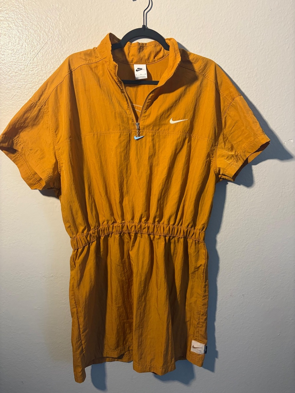 Nike Orange Short-Sleeve Half-Zip Dress with Black Swoosh
